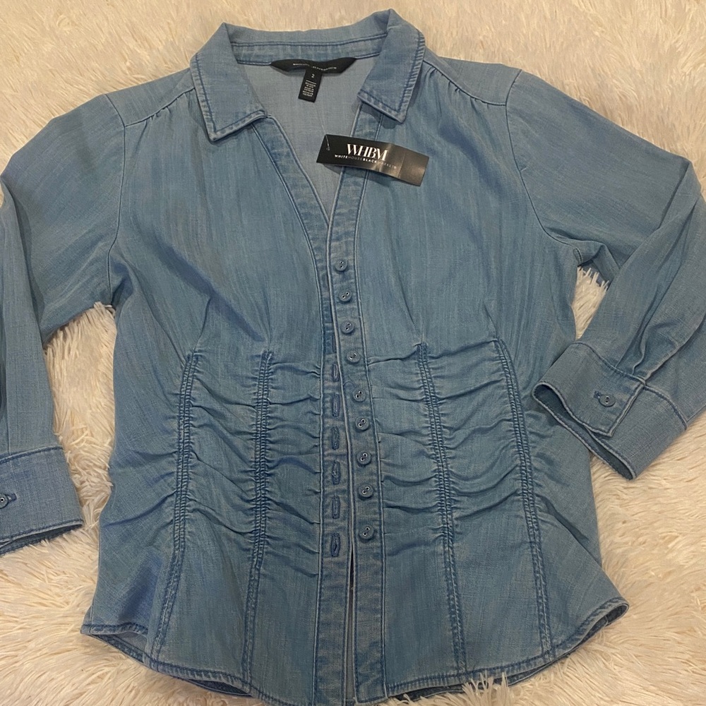 White House Black Market Light Blue Denim Top
